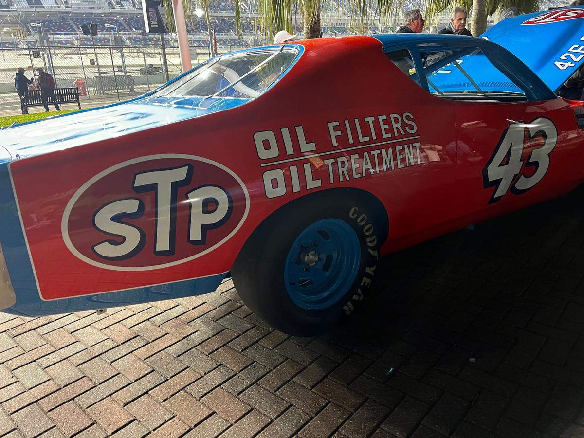 Richard Petty won 192 races as the longtime driver of the No. 43 car, which is on display for fans on the infield at Daytona.