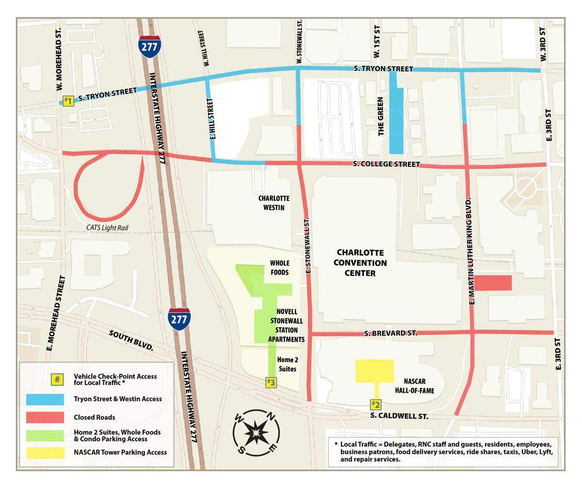 A map of detailing RNC Security shows what roads will be closed and where checkpoints will be.