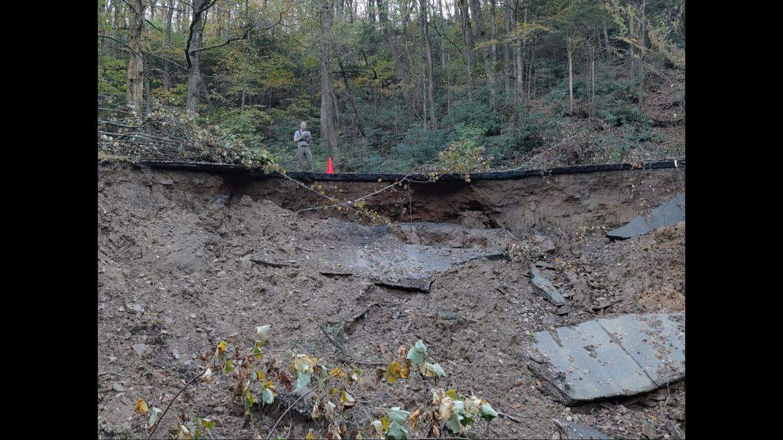 Nearly three dozen landslides were reported along the Blue Ridge Parkway during Tropical Storm Helene, park officials say.