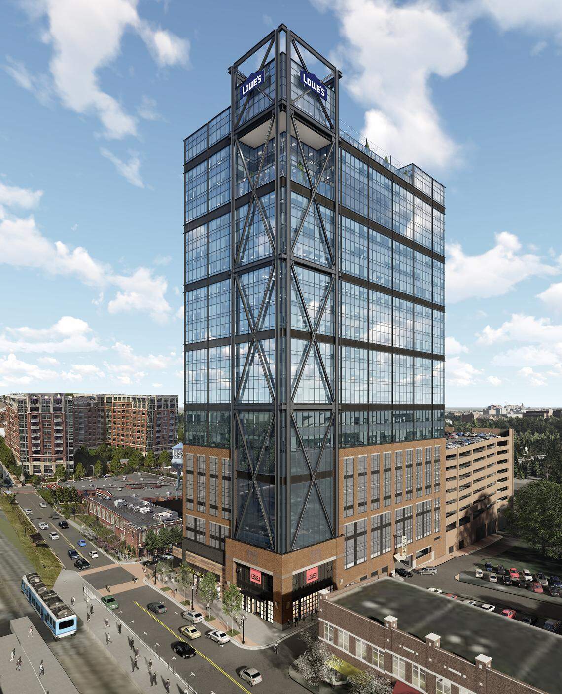 Rendering of the tower Lowe’s is building for its 2,000-employee tech hub in South End