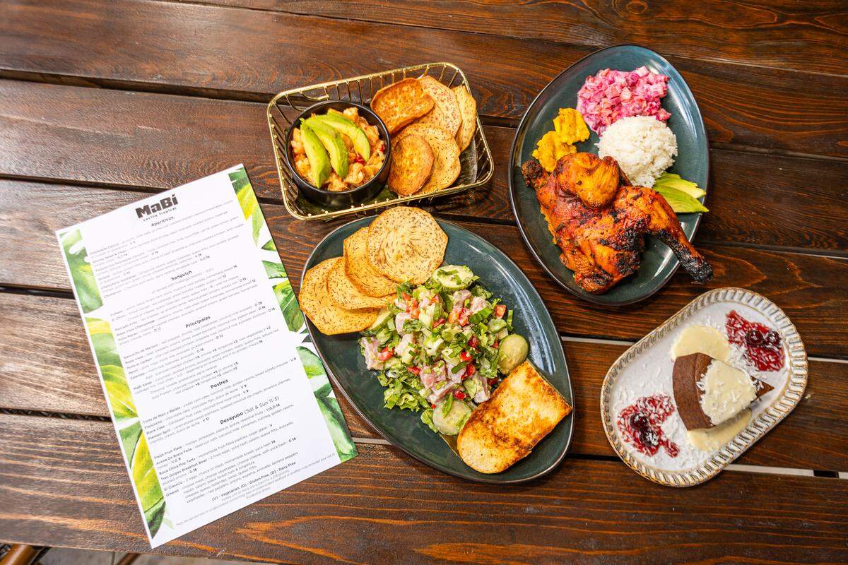 Some signature dishes at MaBí include the shrimp salad, pollo al carbon, Polynesian ceviche and Carribean black cake.