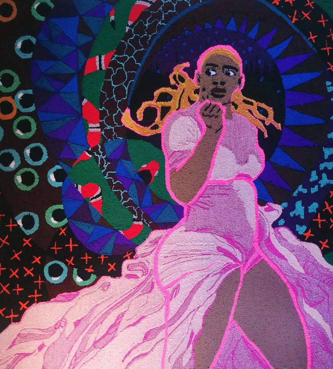 Canadian artist Simone Saunders’ work “She Holds the Key” is on display at the Mint Museum in Charlotte.