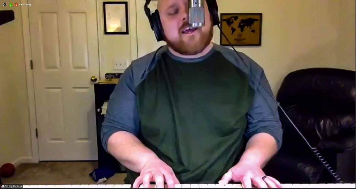 Colby Dobbs of Charlotte played keyboard from his home office during the March 31 online concert. The Tuesday night concert series is the lead up to the annual Charlotte New Music Festival this June.