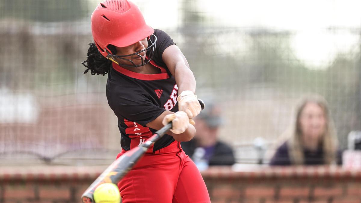 Berry’s Kian Chisholm hits the ball at Ardrey Kell High School in Charlotte, N.C., on Tuesday, March 28, 2023.