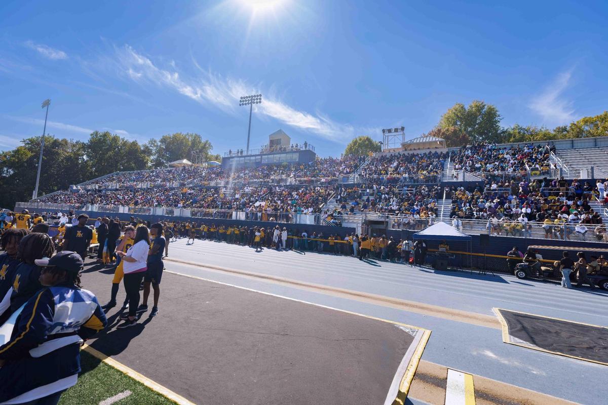 Fans and alumi celebrate a Homecoming victory as the Bulls go to 7-0 as they defeat Shaw University 21-14 Saturday October 19, 2024.