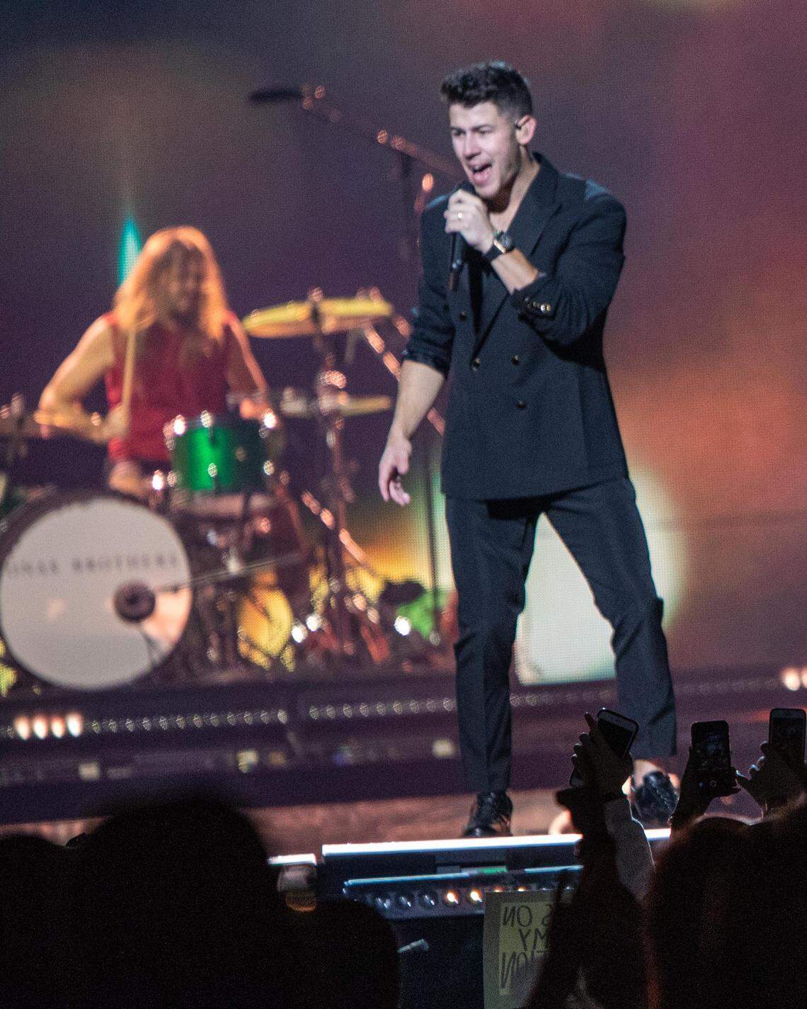 Nick Jonas performs during the early part of the show Wednesday night.