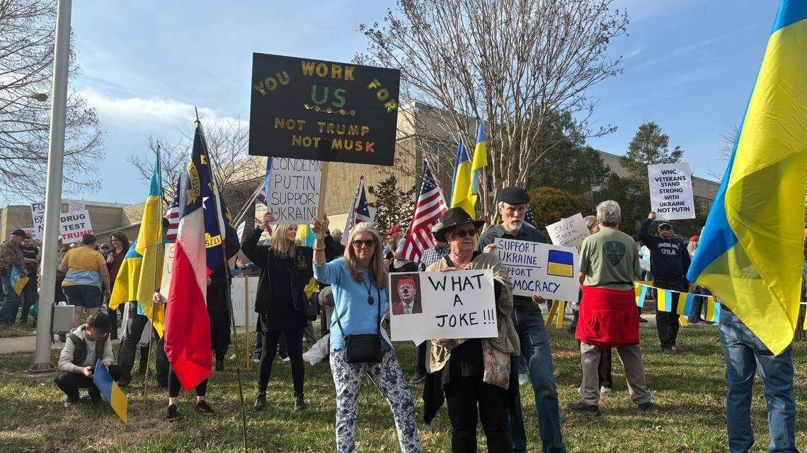 Hundreds of protesters attended Republican Rep. Chuck Edwards’ town hall in Buncombe County on Thursday, March 13.