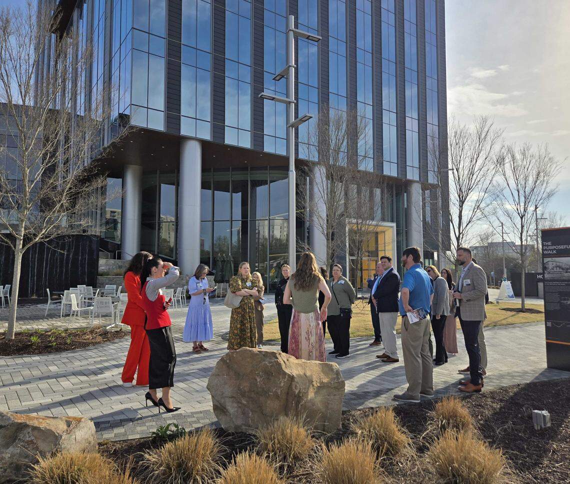 Members of the Hood Hargett Breakfast Club tour The Pearl, home of Charlotte’s first four-year medical school.