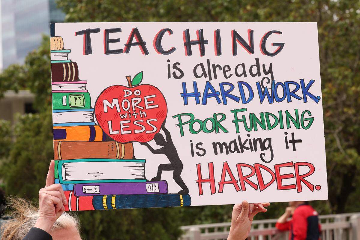 Signs, signs, signs were everywhere as teachers rallied at the Government Complex in Raleigh.