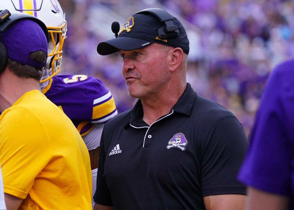 ECU coach Mike Houston in a game against Appalachian State earlier this season. James Guillory-Imagn Images