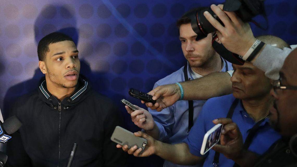 Michigan State's Miles Bridges told reporters during the NBA draft combine that he would meet with the Charlotte Hornets.