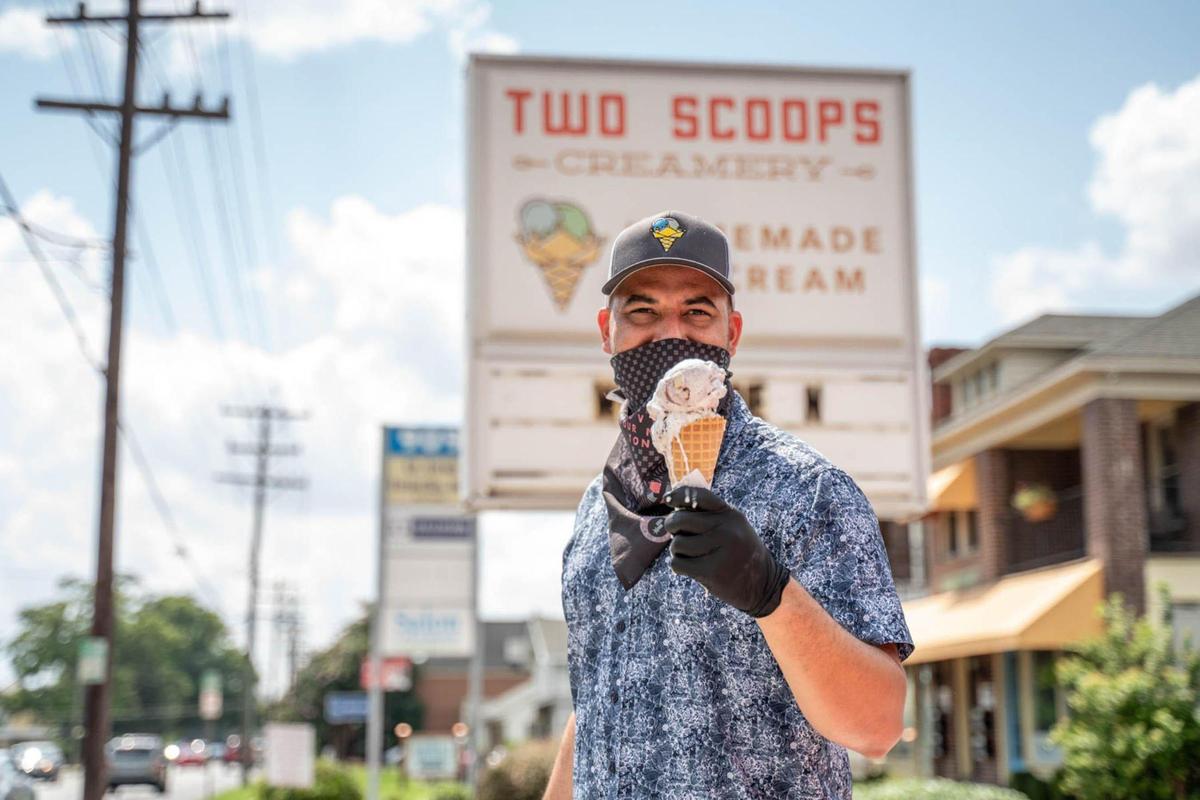 Marques Johnson, co-owner of Two Scoops Creamery in Plaza Midwood, on August 9, 2020.