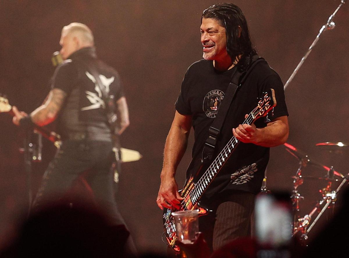 Metallica bassist Robert Trujillo performs at Bank of America Stadium in Charlotte, NC on Saturday, May 31, 2025.
