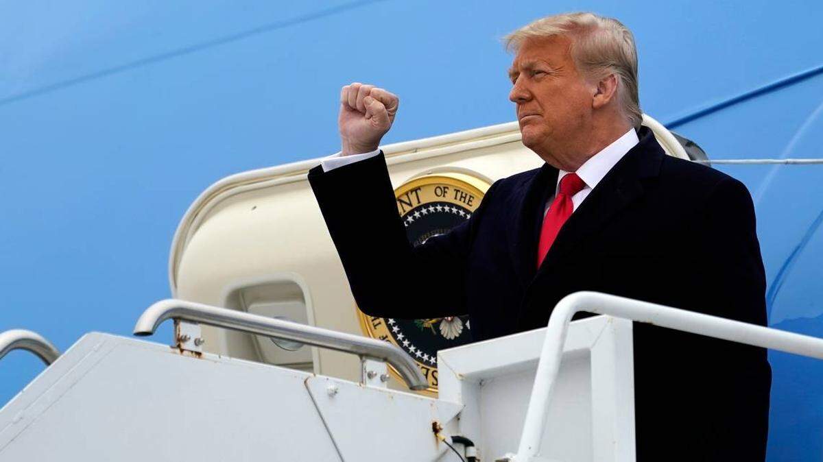 President Donald Trump gestures as he steps off Air Force One upon arrival Jan. 12 in Texas. The next day, Trump was impeached by the U.S. House for his role in the Jan. 6 Capitol siege, making him the only U.S. president twice impeached.