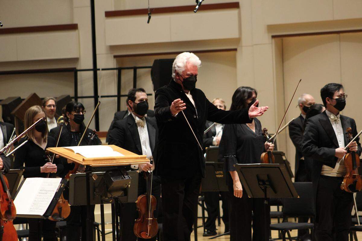 Christopher Warren-Green conducting earlier in the season. He ended his 12-year tenure as the Charlotte Symphony’s music director Sunday, and will be its artistic adviser and conductor laureate  until a successor is found.