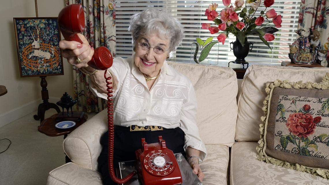 Planned Parenthood in Charlotte founder Sarah Bryant at her home with a red phone someone gave her as a memento of Planned Parenthood’s humble beginnings, when she started the organization using a red phone in her home. Bryant died Monday at age 98.