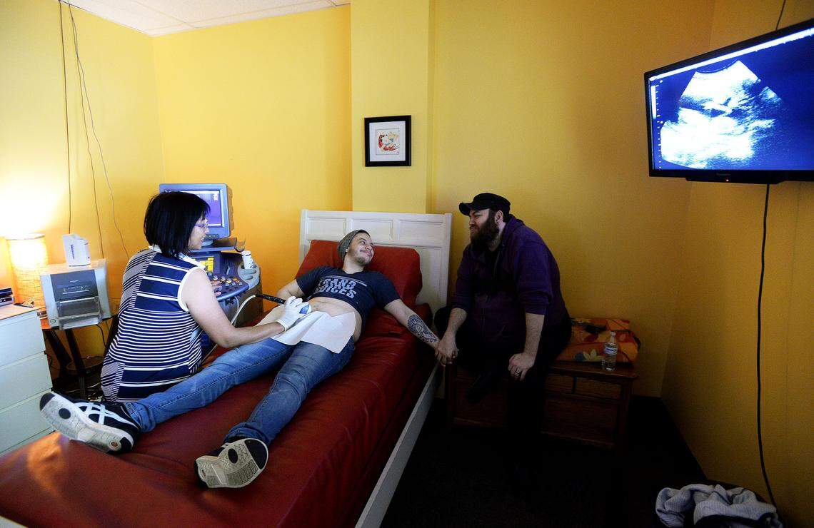 Liam says he’s always wanted a family but he feels self-conscious about how others will perceive him, like at this ultrasound at My Sunshine Baby in Charlotte, N.C.