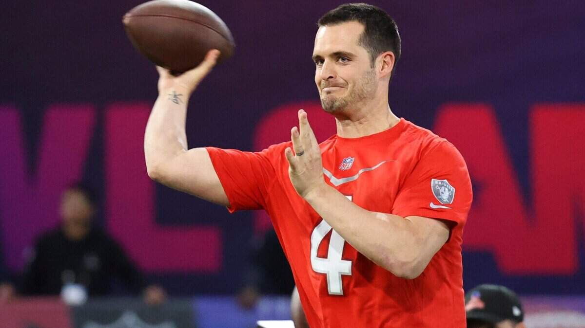 FILE - Derek Carr (4) of the Las Vegas Raiders competes in the Precision Passing event during the Pro Bowl Games skills events, Thursday, Feb. 2, 2023, in Henderson, Nev. The Carolina Panthers will meet with free agent quarterback Derek Carr this week at the NFL scouting combines in Indianapolis, according to a person familiar with the situation. The person spoke to The Associated Press on Tuesday, Feb. 28, 2023, on condition of anonymity because the team doesn’t announce its meetings with free agents. (Gregory Payan/AP Images for NFL)