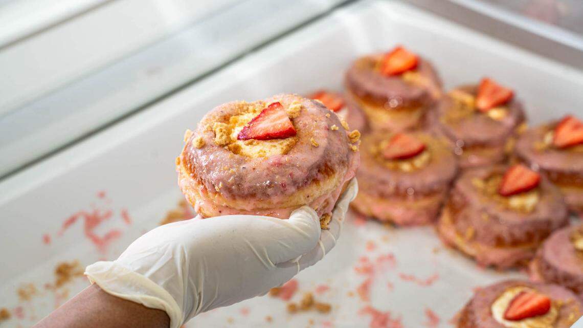 A strawberry cheesecake doughnut from Beyond Amazing Donuts.