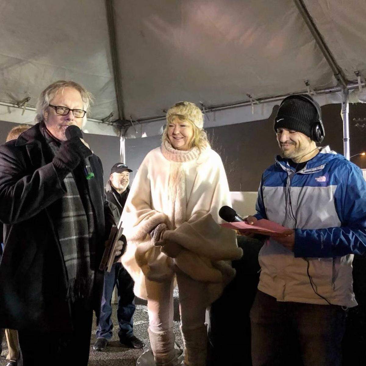 John Hancock, left, with Sharon Sanders in an undated photo from an event in support of Kids First of the Carolinas.