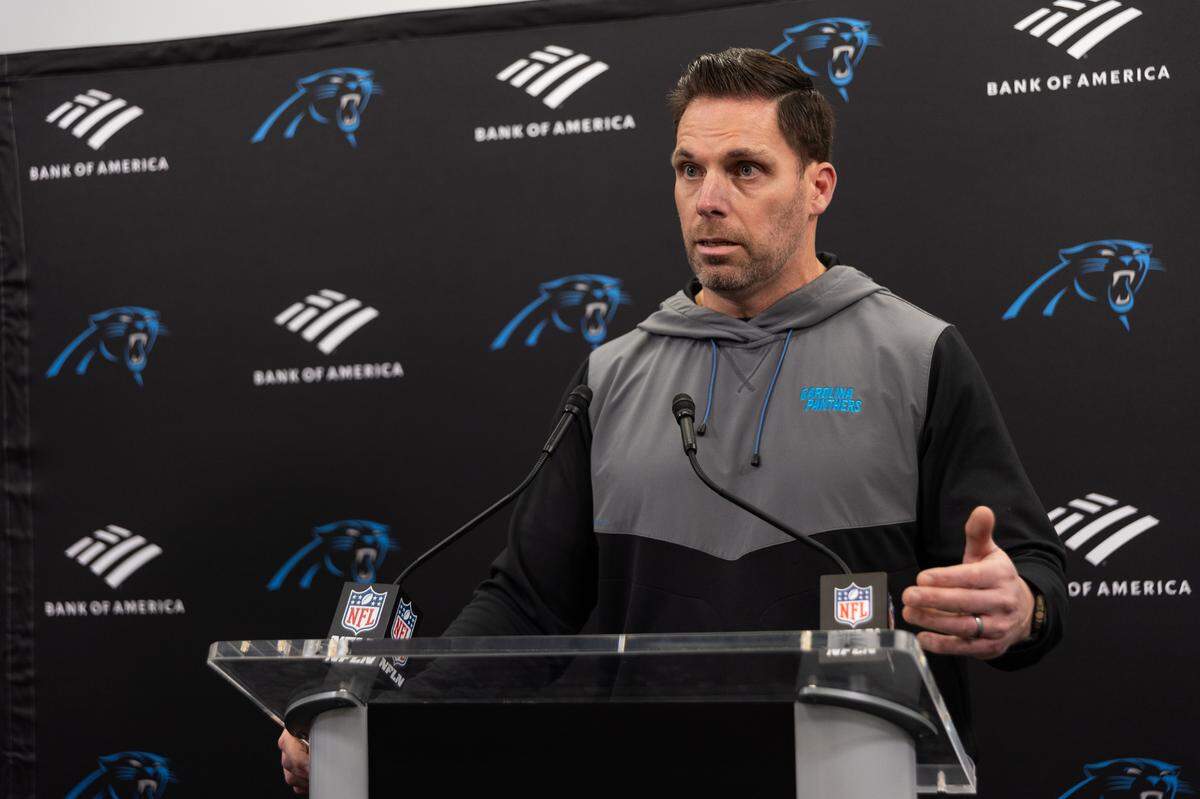 Carolina Panthers General Manager Dan Morgan speaks during a press conference at Bank of America Stadium on Monday, January 6, 2025.