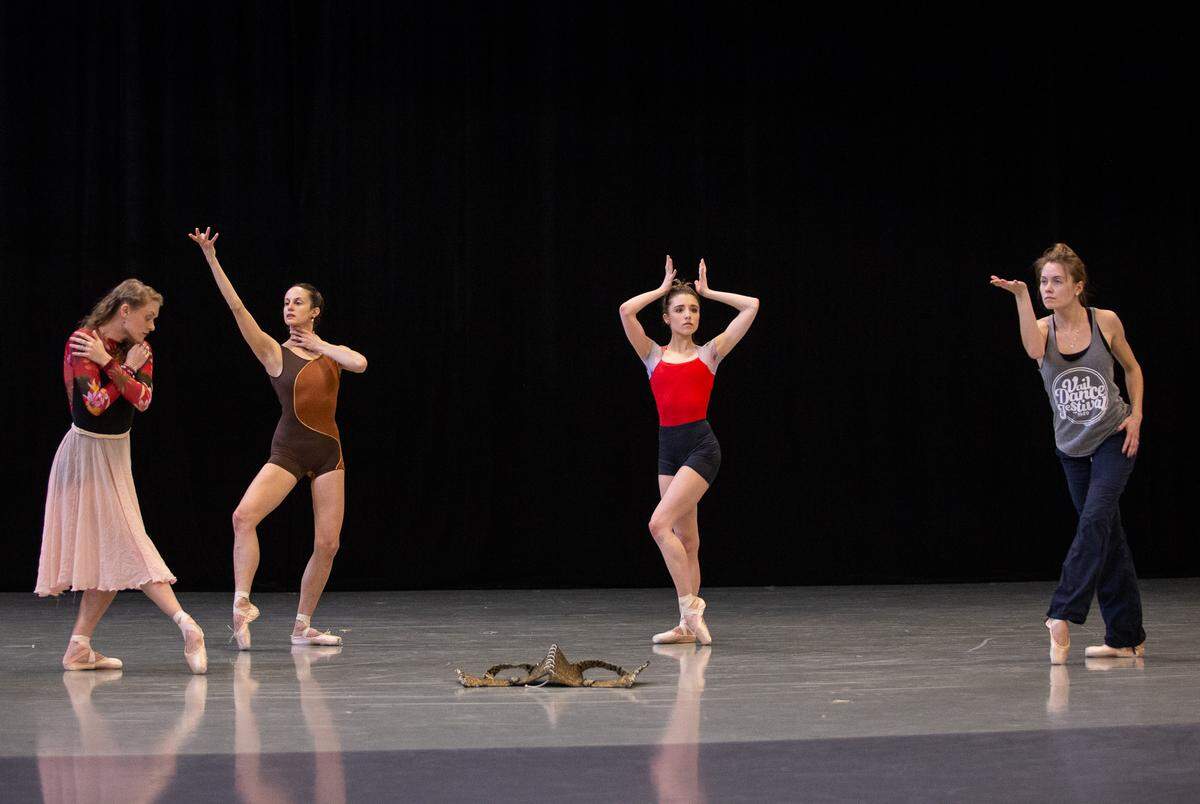 Sarah Hayes Harkins (from left), Alessandra James, Karlee Vadalabene-Donley and Amelia Sturt-Dilley at work.