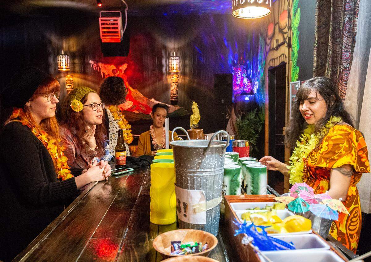 Marta Suarez Del Real serves up carefully crafted drinks at the monthly Lost Cargo at Petra’s.