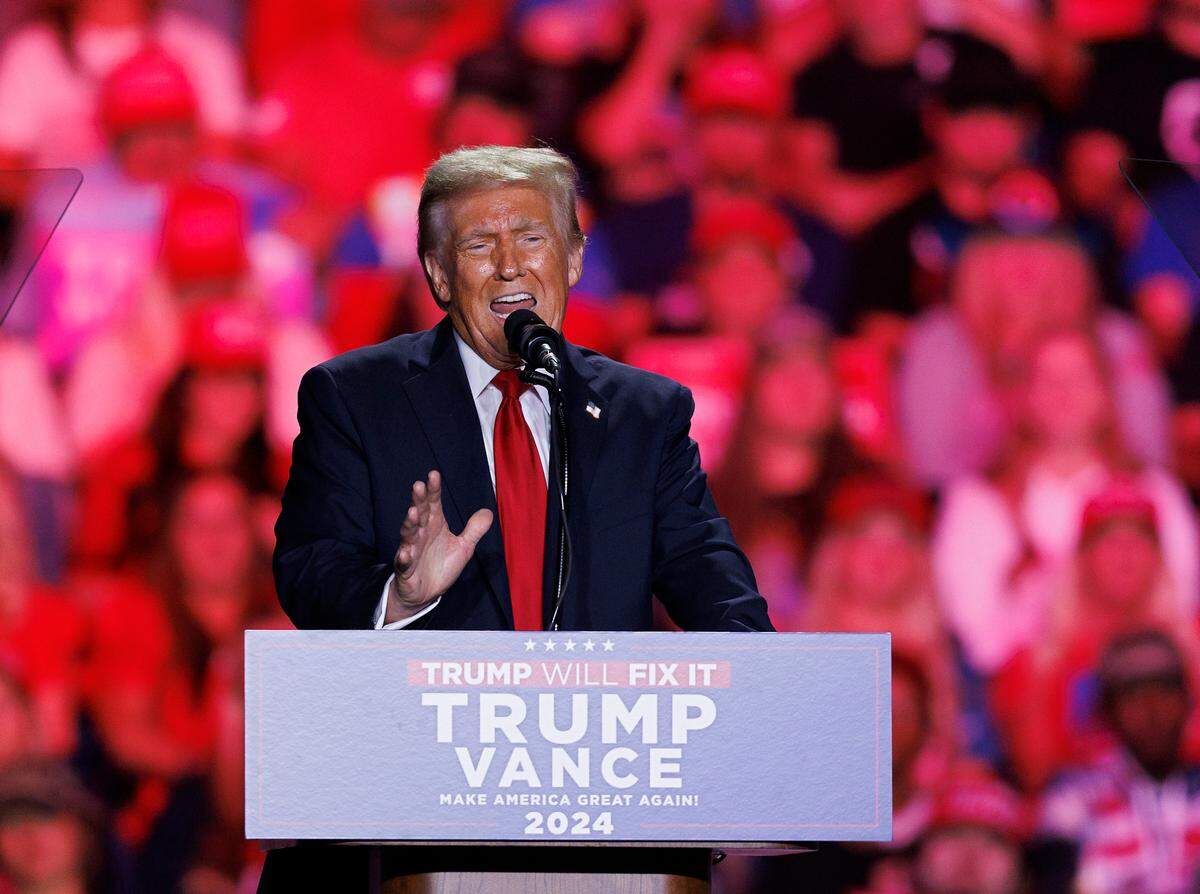 Former President and Republican presidential candidate Donald Trump speaks during a campaign rally at First Horizon Coliseum in Greensboro, N.C. on Saturday, Nov. 2, 2024.