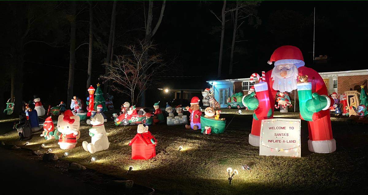 Santa’s Inflate•a•land is a two-home inflatables display on Gaynelle Drive near Hickory Grove Road,