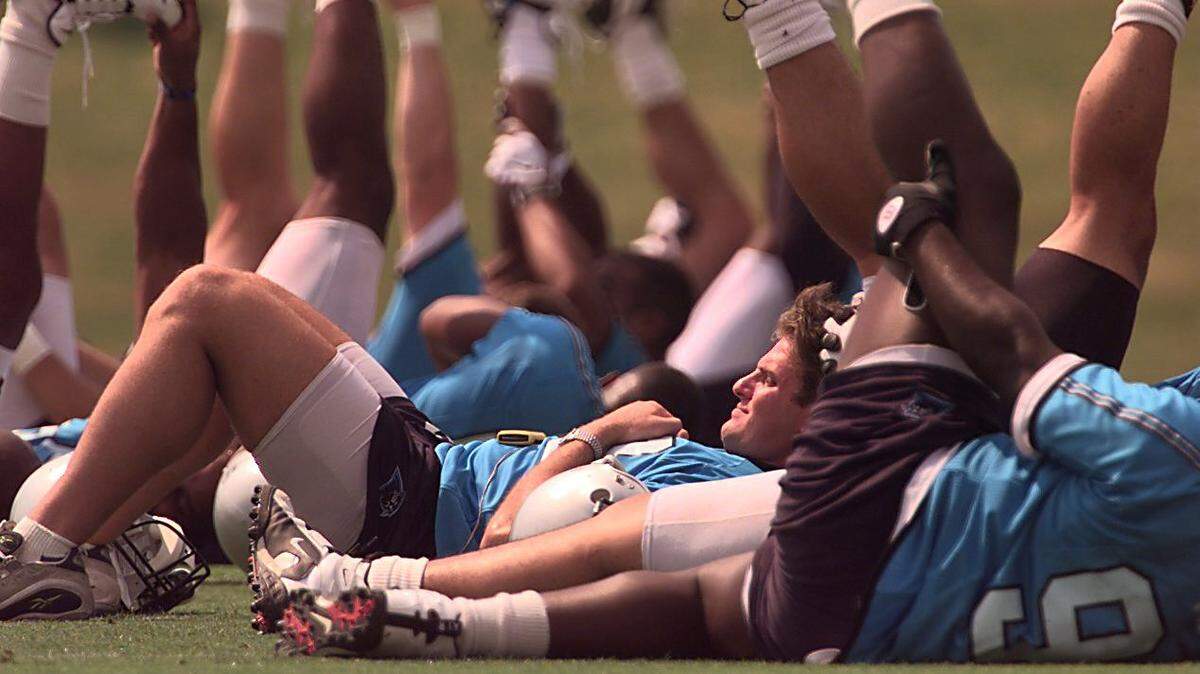 Panthers third-round pick Mitch Marrow (center) never played a down in the NFL.