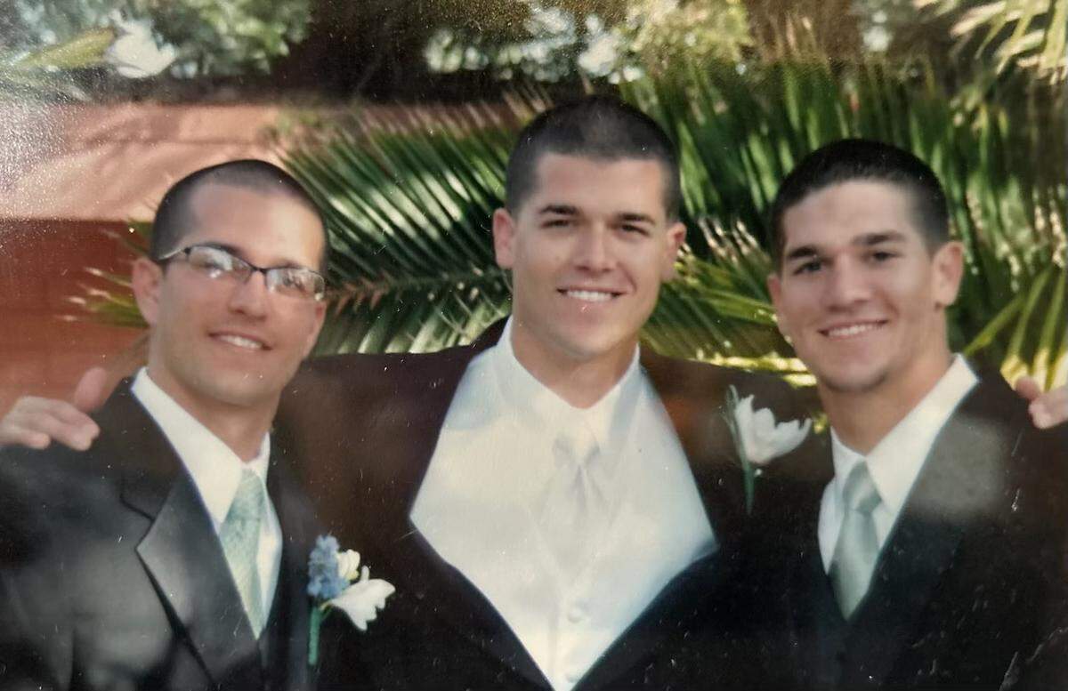 Future Carolina Panthers coach Dave Canales (center) on his wedding day in 2006. He is flanked by his older brother Josh (left) and younger brother Coba (right). Josh is a church pastor at the same church his grandfather founded in California. Coba obtained a doctoral degree and is now the dean of students at Azusa Pacific college, where he and Dave both went to school.