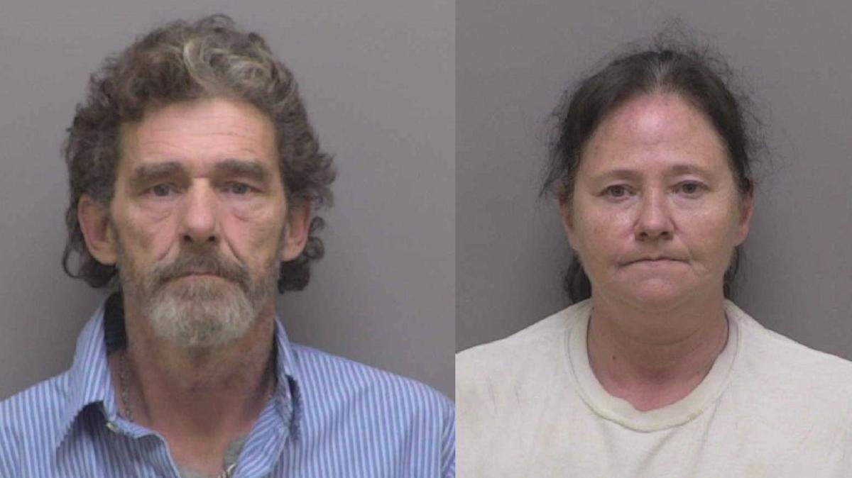 Gerald Clifford Cline, left, and Wendi Renei Burton, right, were arrested Tuesday after a customer said Cline pointed a gun at him and Burton blocked his exit.