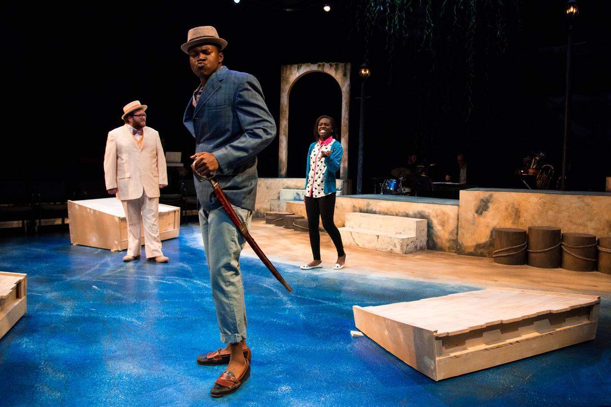UNCC student Dylan Ireland, front, performed in professor Andrew Hartley’s production of “Twelfth Night.”