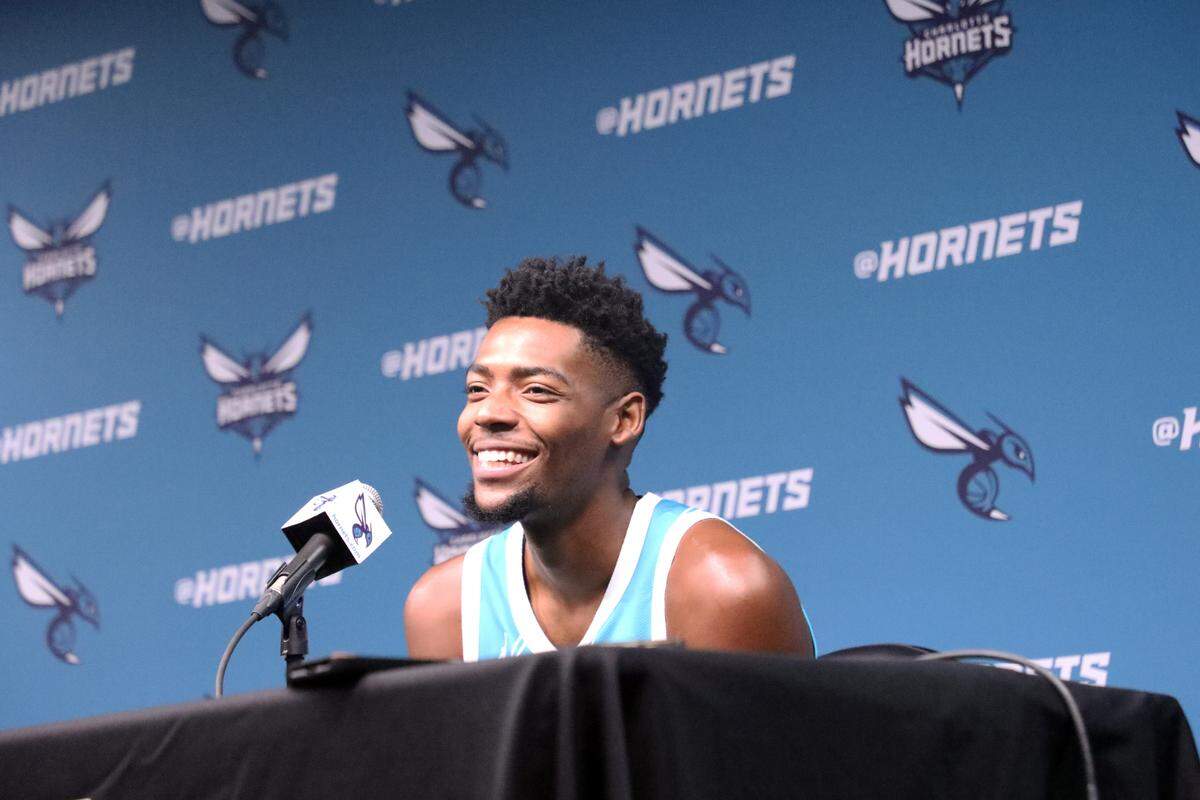Charlotte Hornets forward Brandon Miller addresses the media Monday.