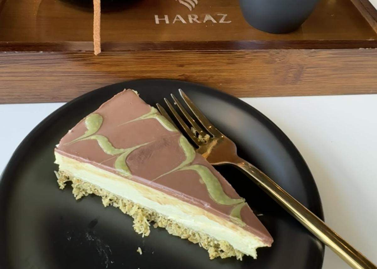 Haraz features a Dubai chocolate cheesecake.