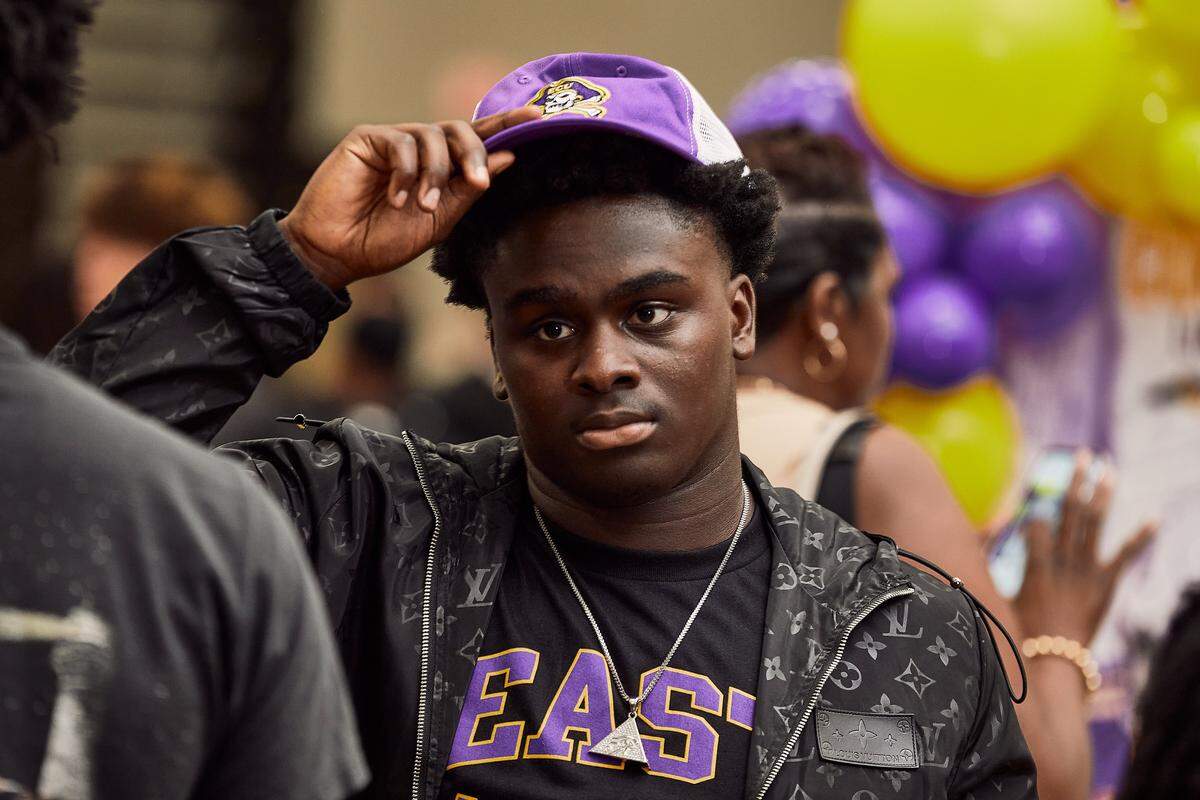 Hough High's LJ Porter, a top high school football recruit in North Carolina, announces his college decision to Eastern Carolina at Hough High School in Cornelius, NC.