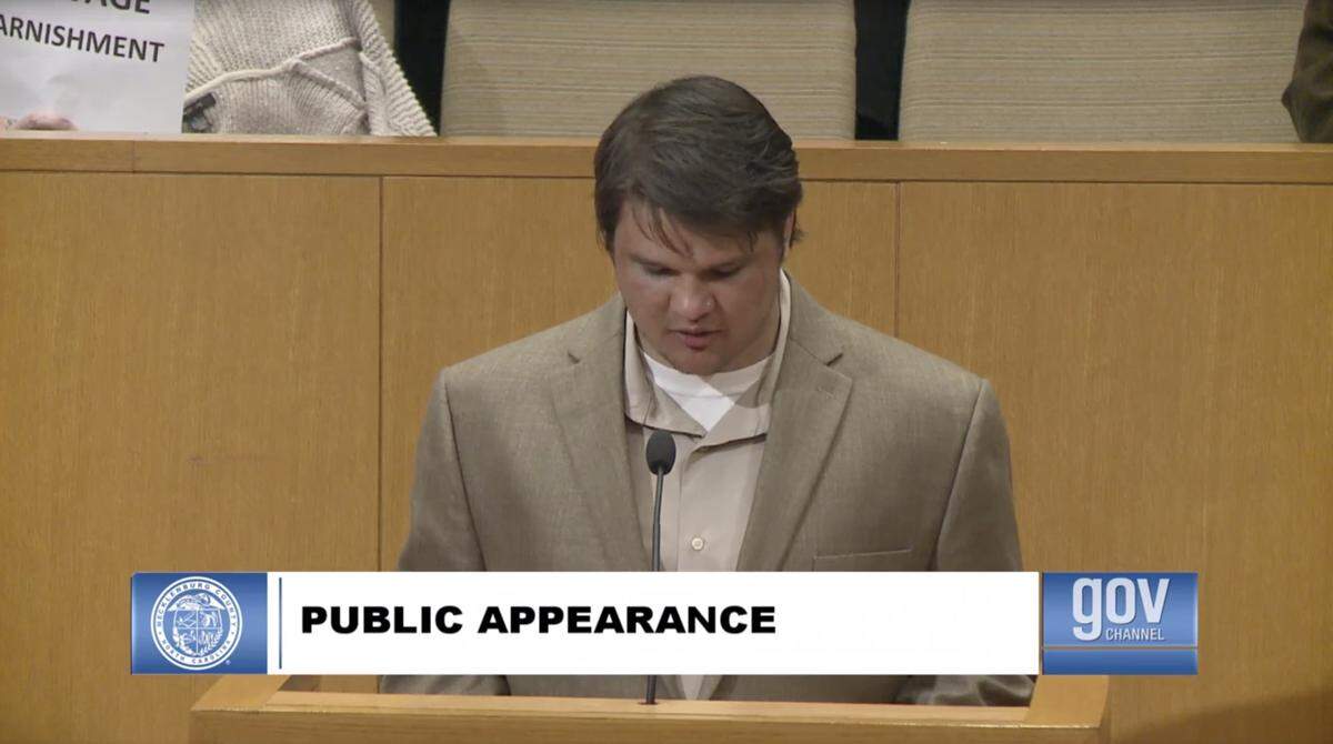 Grant Mitchell, a 19-year-old who has autism, spoke out at a Board of County Commissioners meeting Wednesday against the county’s proposed changes to Medic bill collections.
