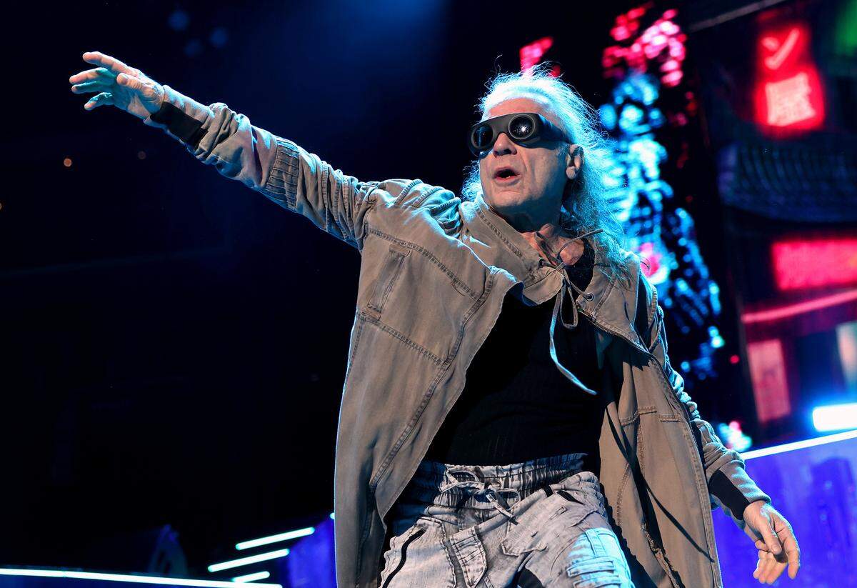 Bruce Dickinson of Iron Maiden performs Wednesday at the Spectrum Center.