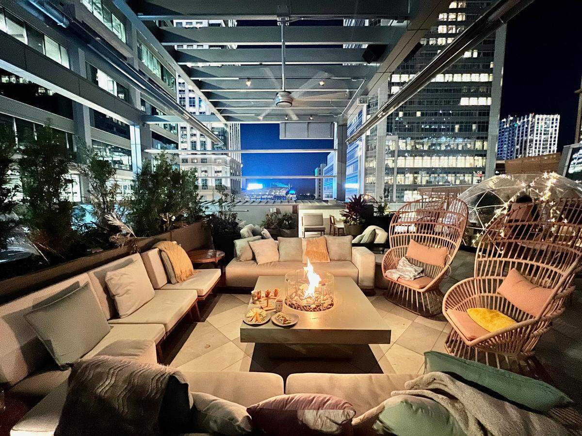 Aura Rooftop is located on the 5th floor of the JW Marriott in Uptown Charlotte.