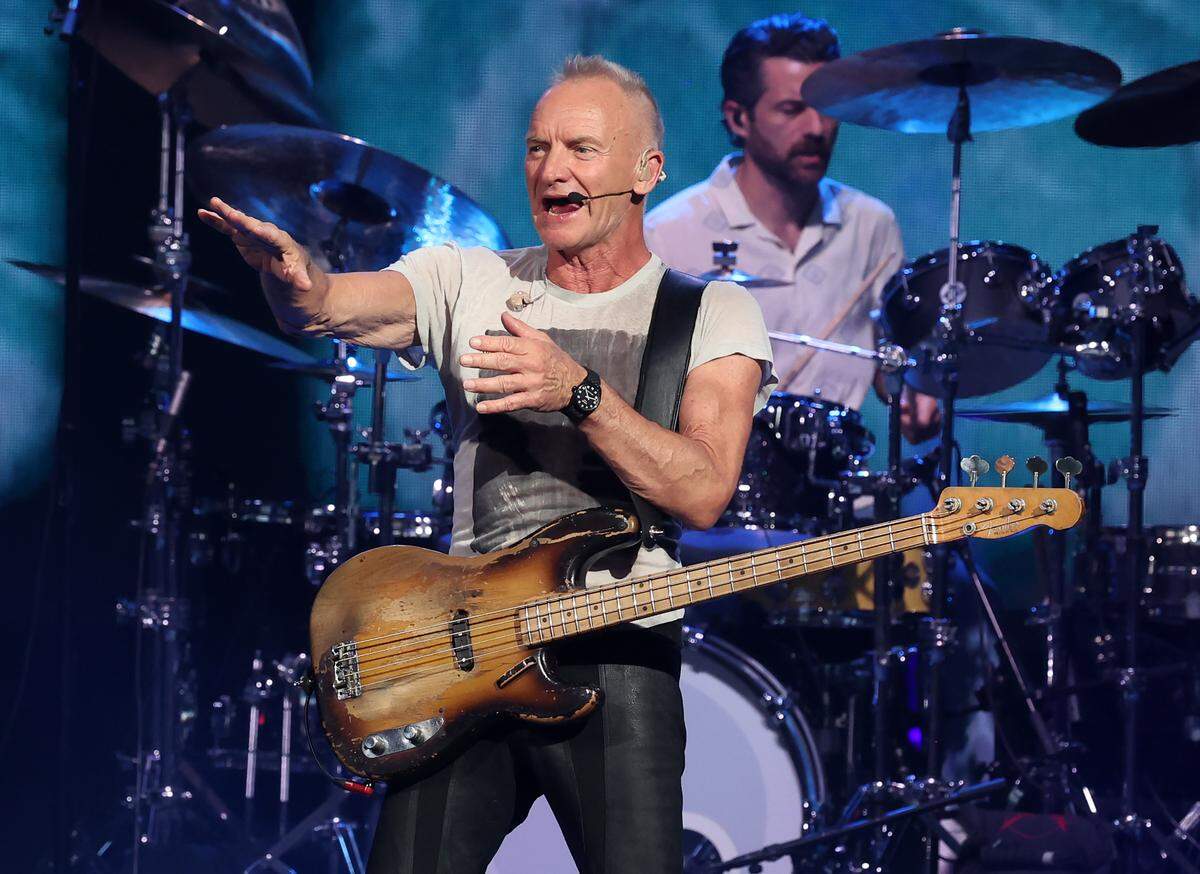 Sting performs during his “Sting 3.0” tour at Truliant Amphitheater in Charlotte on Monday night.