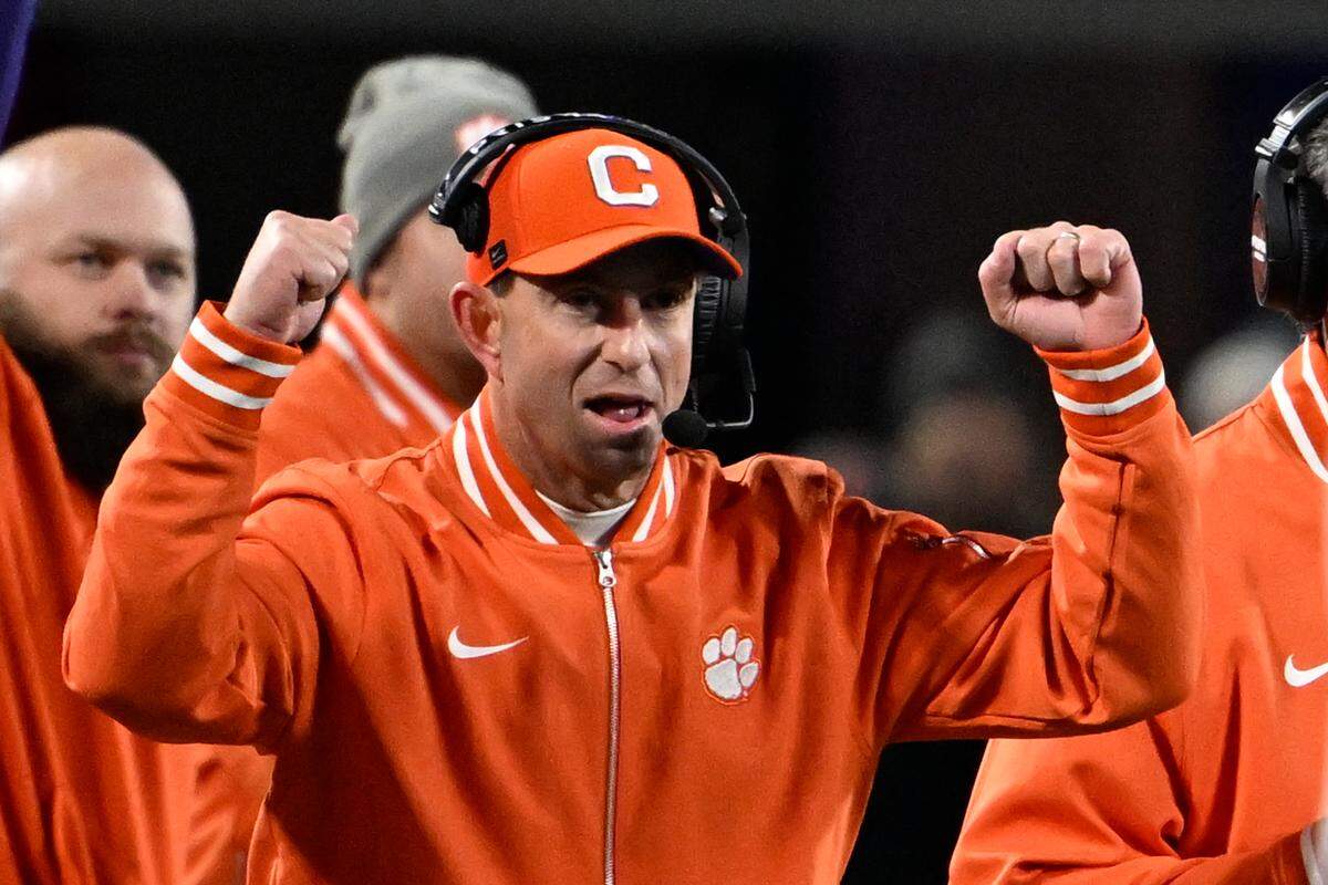Clemson Tigers head coach Dabo Swinney during Saturday’s second quarter against the Southern Methodist Mustangs in the 2024 ACC Championship game at Bank of America Stadium. Bob Donnan-Imagn Images