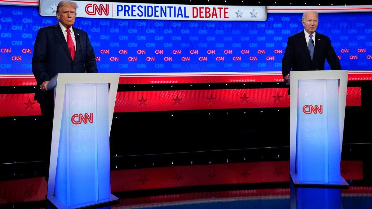 President Joe Biden, right, and former President Donald Trump, left, during the debate at CNN’s studios in Atlanta on Jun 27, 2024.