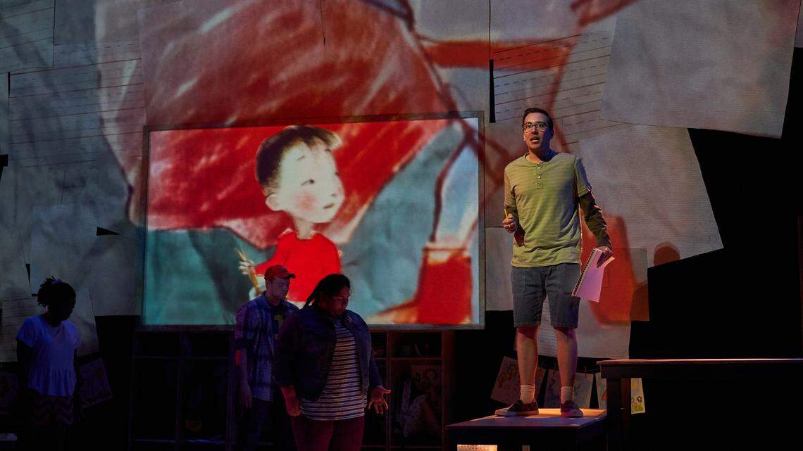 Children’s Theatre of Charlotte stages a musical version of the beloved book “The Invisible Boy” at ImaginOn Nov. 1-24. The title character Brian, played by Adrian Thornburg, is so shy that he often feels invisible. He channels his creativity and imagination into his drawings shown in projections throughout the show.