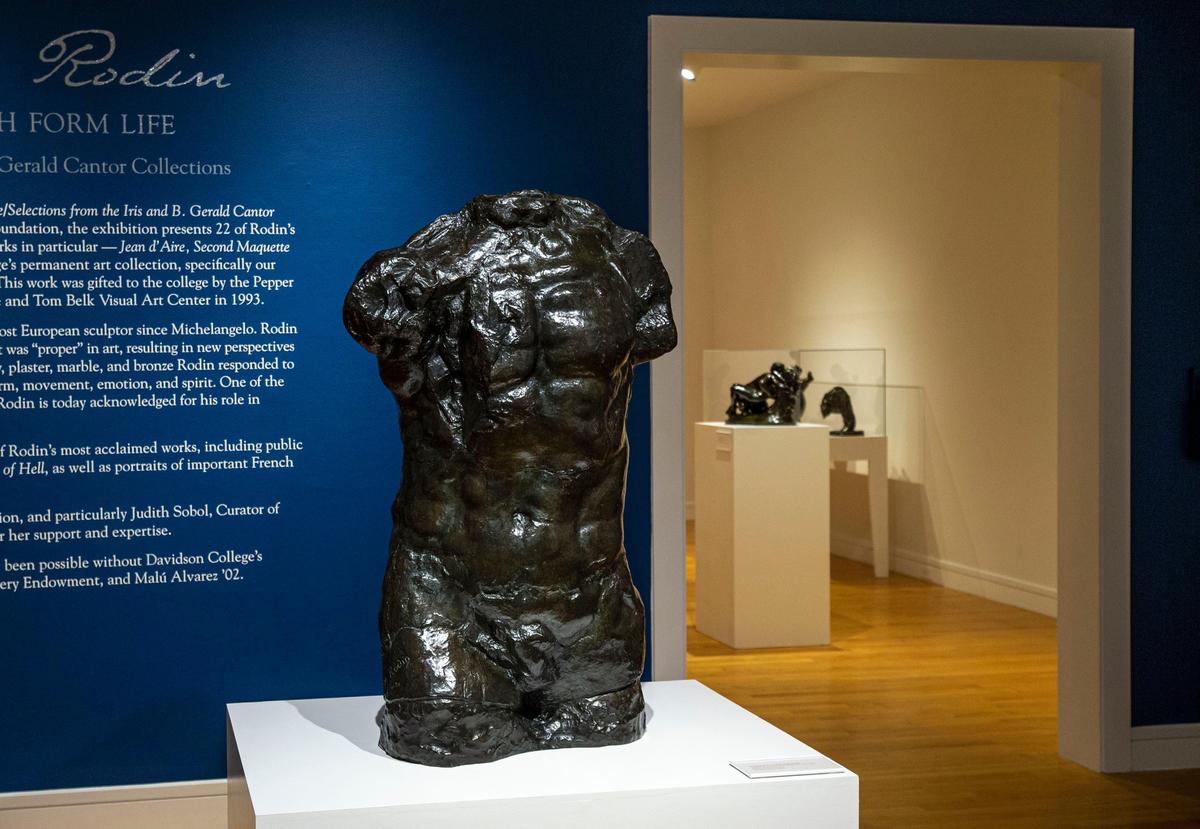 Auguste Rodin’s “Monumental Torso of the Walking Man” sculpture is one of 22 bronze pieces on display at Davidson College as part of a traveling Rodin exhibition. The exhibition will remain through April 5.