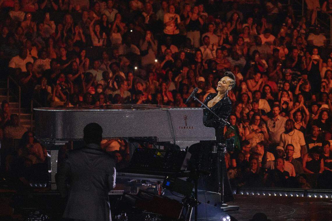 Alicia Keys performs at Spectrum Center in Charlotte on Sunday night.