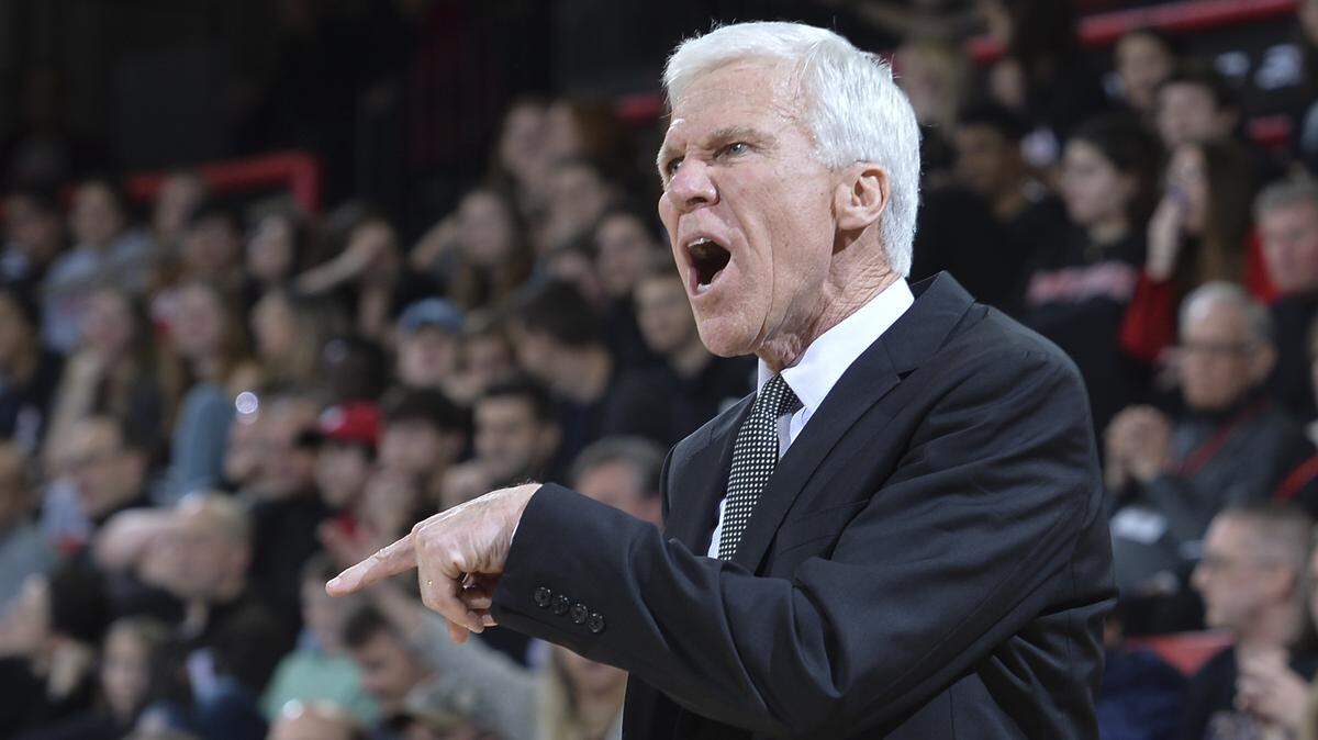 Davidson head coach Bob McKillop yells instructions to his Wildcats as they face Richmond early in second half A-10 basketball action at Belk Arena on Tuesday, January 14, 2020 in Davidson, North Carolina.