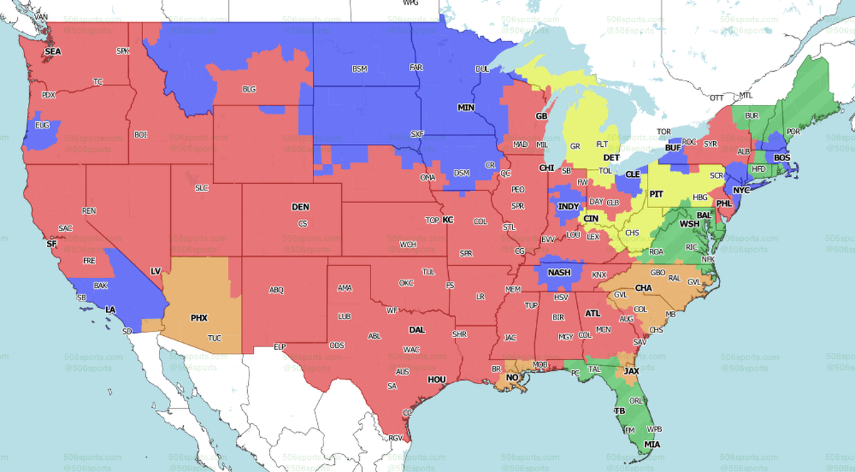 FOX broadcast map for its late game in Week 10 of the 2021 NFL season.