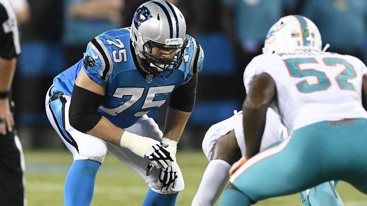 Carolina Panthers offensive tackle Matt Kalil (75) was placed on injured reserve on Sunday, and he’s not eligible to return for eight games.