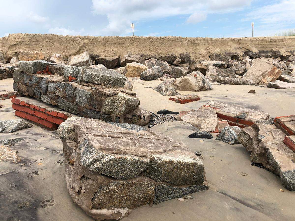 Photos shared by the park service show some of the foundation of brick and stone remains intact, while beach action has broken some areas into large pieces. The debris is protected by the federal government as “exposed cultural debris” and must be left in place, the park service says.