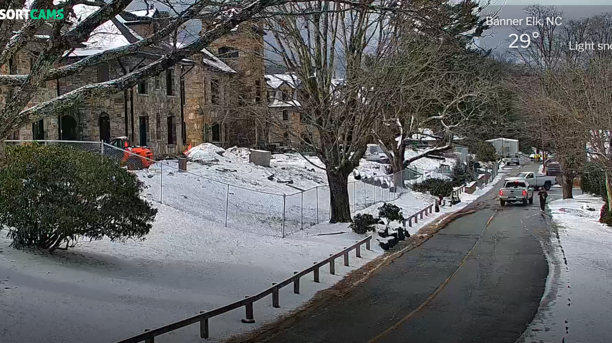 A screen grab from the webcam of Resort Cams shows the snow at Lees McRae College in Banner Elk on Wednesday morning.